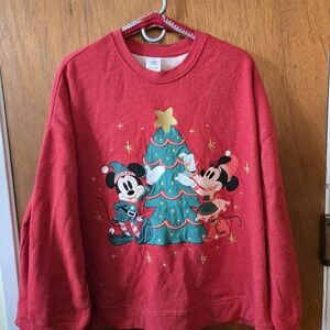 Disney Red Holiday Sweatshirt with Mickey and Minnie